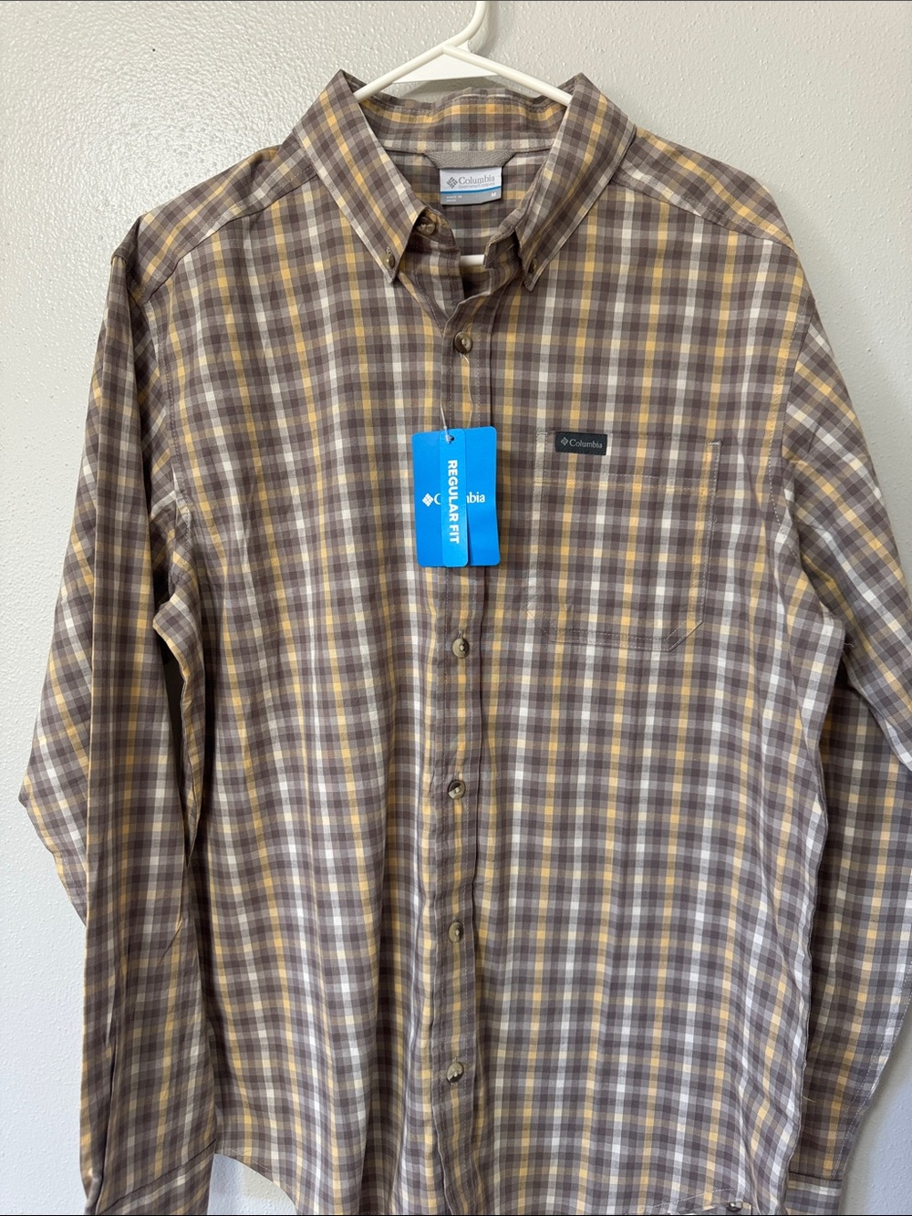 Columbia Men’s Plaid Button-Down Shirt in Brown and Yellow